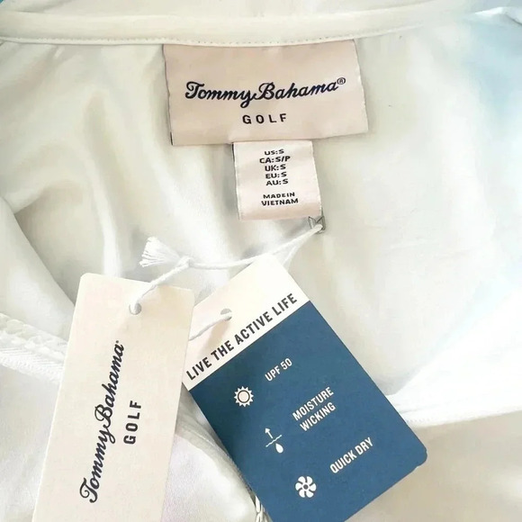 Tommy Bahama Size S White and Blue Collared Golf Polo Shirt NEW! - Picture 3 of 5